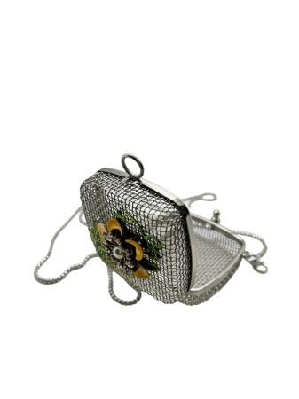 bag mini metallic with yellow flower